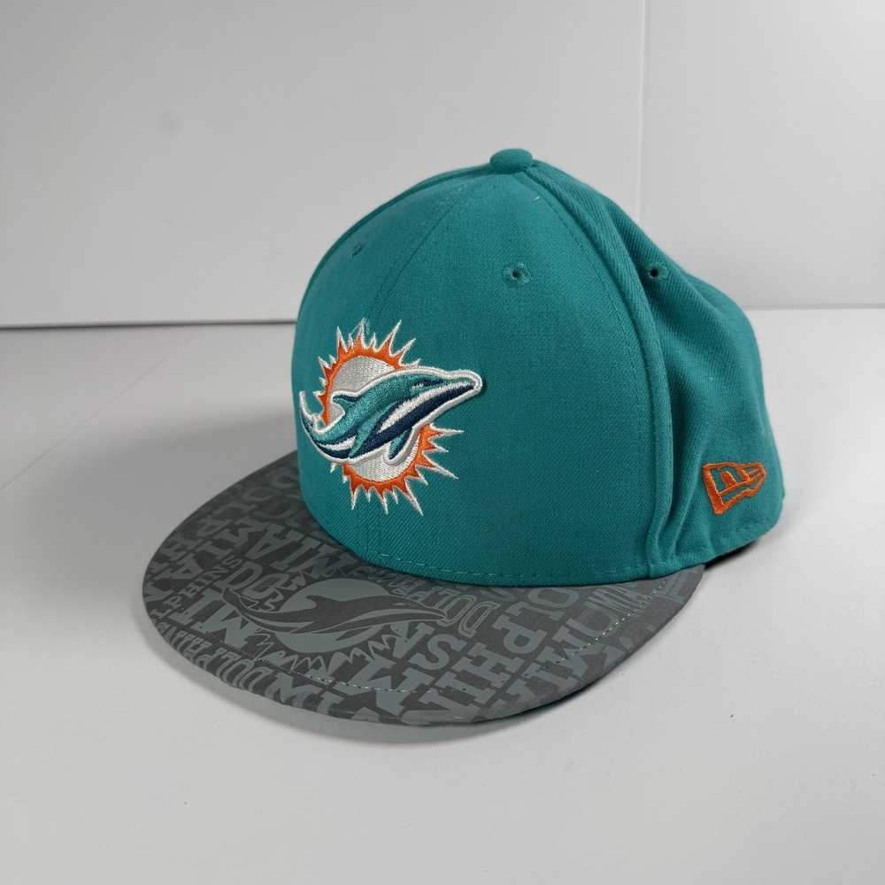 Miami Dolphins Hat Cap Fitted Mens 7 3/8 Teal Gray NFL Football New Era 59FIFTY